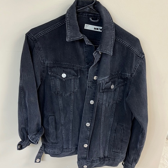 Worn 1 time. Distressed black denim jean jacket. Runs generous. - Picture 3 of 7
